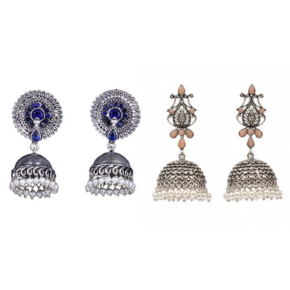 Evergreen earrings (Blue) Kalash Kamal earring (Light Orange) Combo set