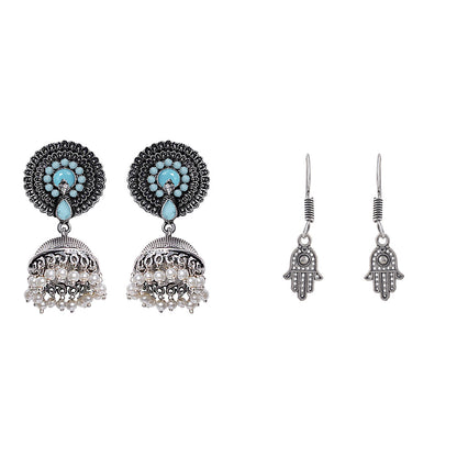 Evergreen earrings (Mint) Evil Eye guard dangler earrings (Silver) Combo set