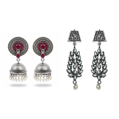 Evergreen earrings (Red) Precious Petal stone studded dangler earring (White) Combo set