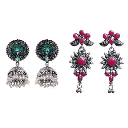 Evergreen earrings (Green) FloraSun dangler earrings (Red) Combo set