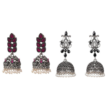 Leaf Cascade jhumki earrings (Red) Kalash Kamal earring (Black) Combo set