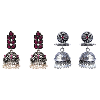 Leaf Cascade jhumki earrings (Red) Charmbell earrings (Red) Combo set