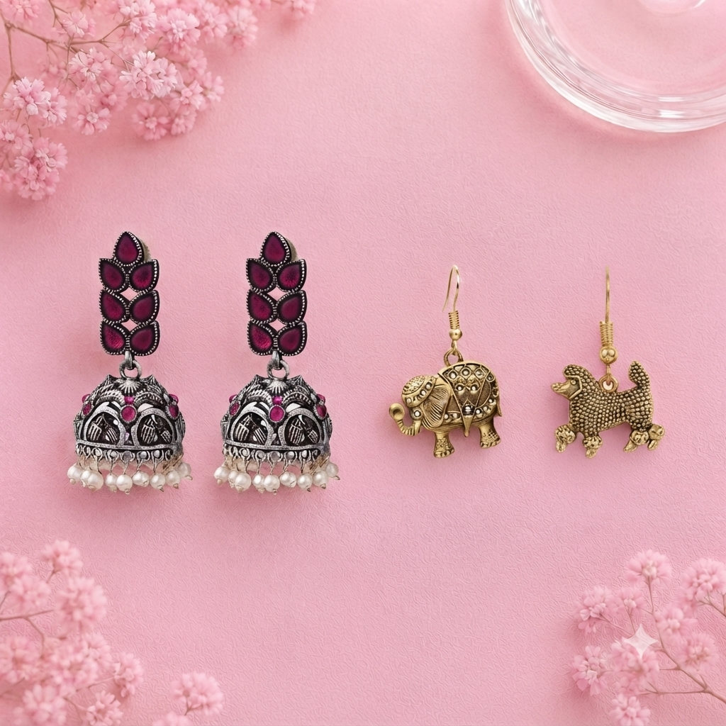 Leaf Cascade jhumki earrings (Red) Pawfect spark dangler earrinngs Combo set