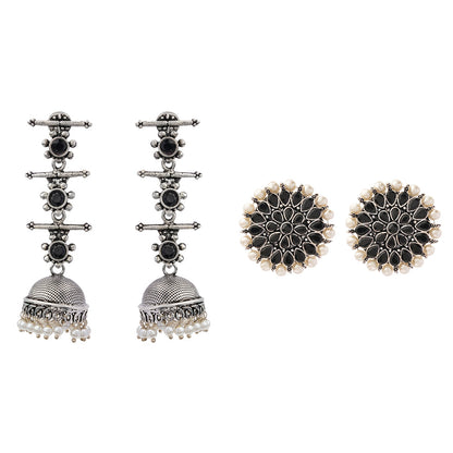 Royal Triple Bell Layered Jhumka Earring (Black) Desi Diva stud earring (Black) Combo set