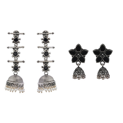 Royal Triple Bell Layered Jhumka Earring (Black) Beauty Bloom ghunghroo jhumki earring (Black) Combo set