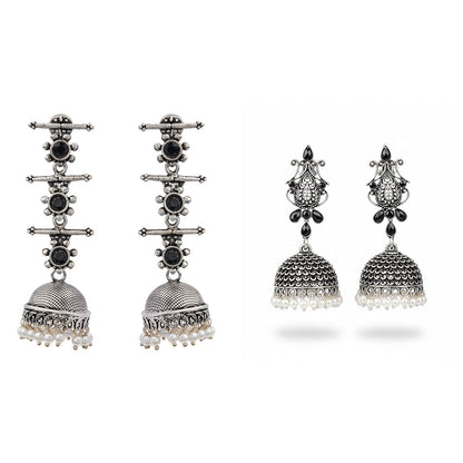 Royal Triple Bell Layered Jhumka Earring (Black) Kalash Kamal earring (Black) Combo set