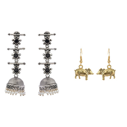 Royal Triple Bell Layered Jhumka Earring (Black) piggy dangler earrings Combo set