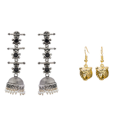 Royal Triple Bell Layered Jhumka Earring (Black) fiercely flawless dangler earrings Combo set
