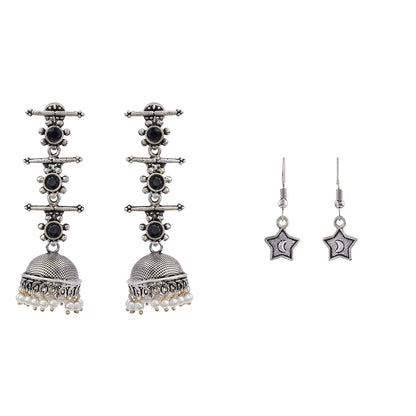 Royal Triple Bell Layered Jhumka Earring (Black) You're a star dangler earrings (Silver) Combo set