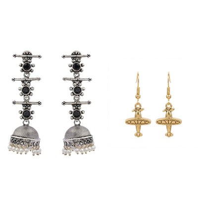 Royal Triple Bell Layered Jhumka Earring (Black) Cloud nine dangler earrings Combo set