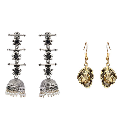 Royal Triple Bell Layered Jhumka Earring (Black) Beetle bling dangler earrings Combo set
