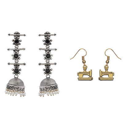 Royal Triple Bell Layered Jhumka Earring (Black) Sew-chic dangler earrings Combo set