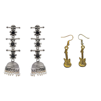 Royal Triple Bell Layered Jhumka Earring (Black) Strum chic dangler earrings Combo set