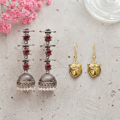 Royal Triple Bell Layered Jhumka Earring (Dark Maroon) fiercely flawless dangler earrings Combo set