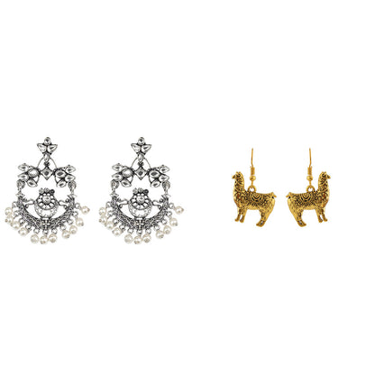 Carved Charm Dangler earrings (White) Lama Drama dangler earrings Combo set