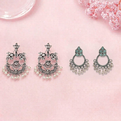 Carved Charm Dangler earrings (White) Fine Shine stud earrings (Mint) Combo set