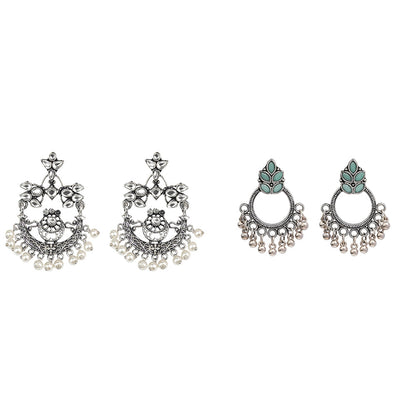 Carved Charm Dangler earrings (White) Fine Shine stud earrings (Mint) Combo set