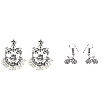 Carved Charm Dangler earrings (White) Cycle Charm Dangler earrings (Silver) Combo set