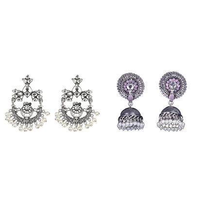 Carved Charm Dangler earrings (White) Evergreen earrings (Baby Pink) Combo set