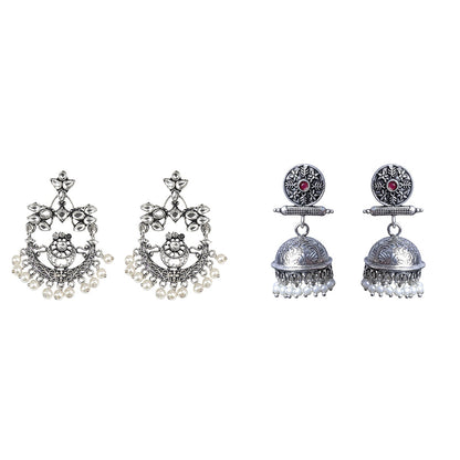 Carved Charm Dangler earrings (White) Charmbell earrings (Red) Combo set