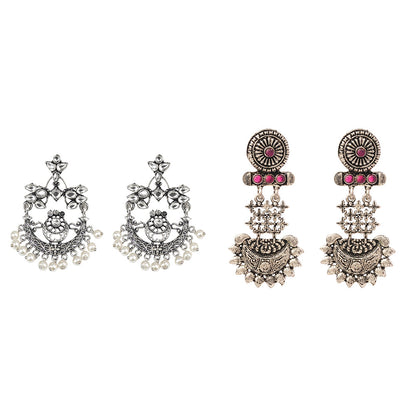 Carved Charm Dangler earrings (White) Enchanted Swing dangler earring (Red) Combo set