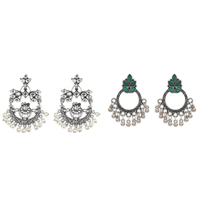 Carved Charm Dangler earrings (White) Fine Shine stud earrings (Green) Combo set