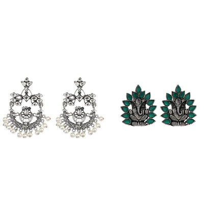 Carved Charm Dangler earrings (White) sacred shine stud earrings(Green) Combo set