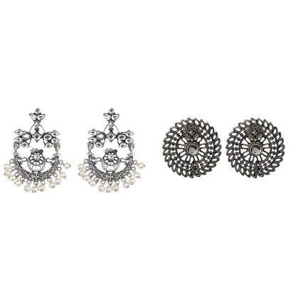 Carved Charm Dangler earrings (White) Charming Chakra stud earrings (White) Combo set
