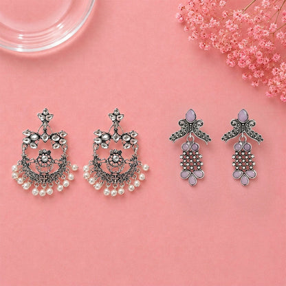 Carved Charm Dangler earrings (White) Twilight Tassles pearl dangler earrings (Baby Pink) Combo set