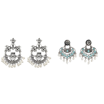 Carved Charm Dangler earrings (White) Patra dangler earrings (Mint) Combo set