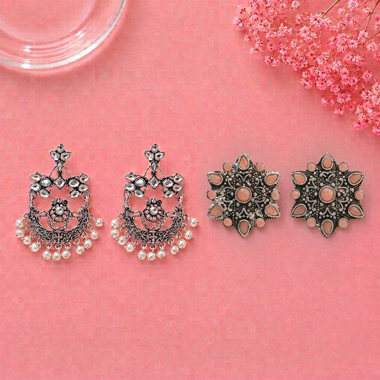 Carved Charm Dangler earrings (White) Hoot Hoot Dangler earrings (Light Orange) Combo set