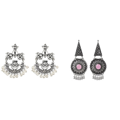 Carved Charm Dangler earrings (White) Shine Fine Dangler Earrings (Baby Pink) Combo set