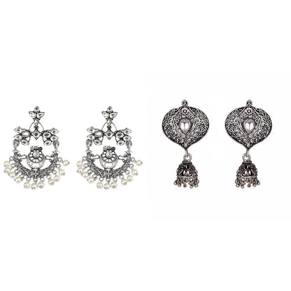 Carved Charm Dangler earrings (White) Pretty Petal Jhumki earrings (White) Combo set