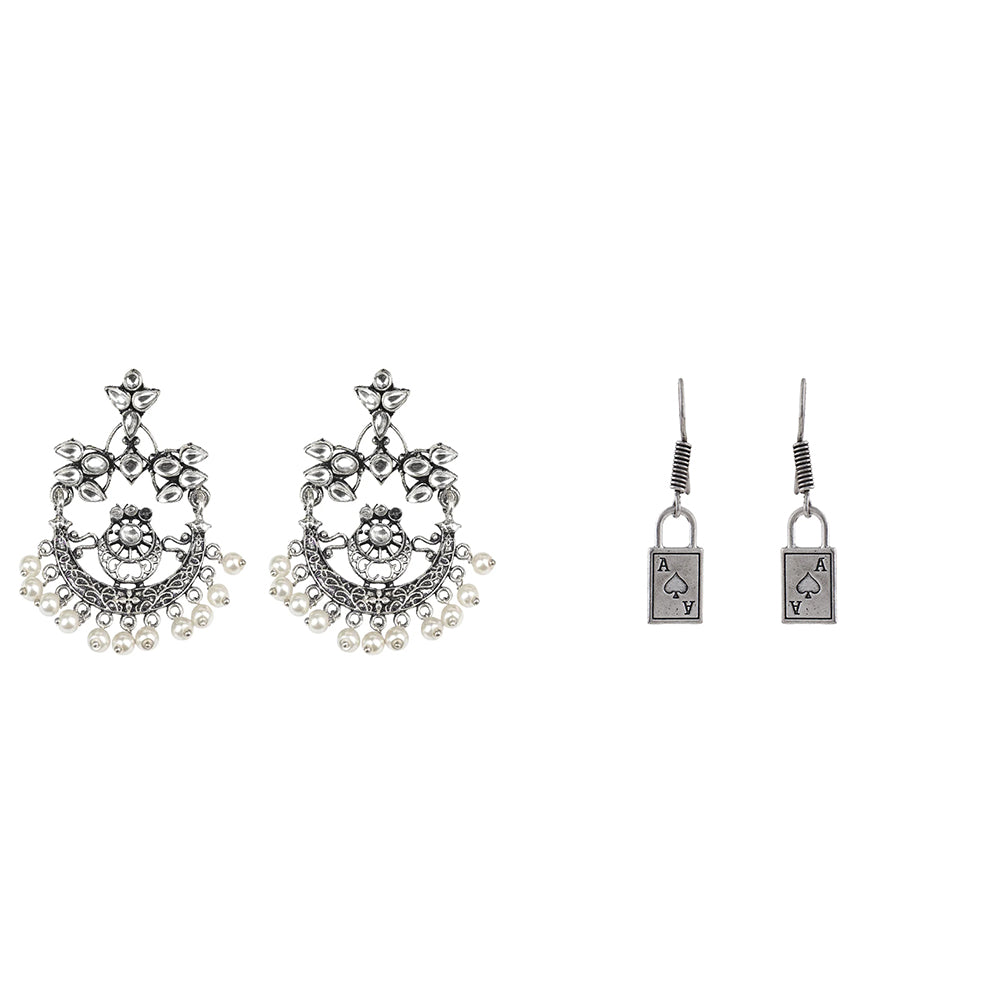 Carved Charm Dangler earrings (White) The Vault dangler earrings (Silver) Combo set