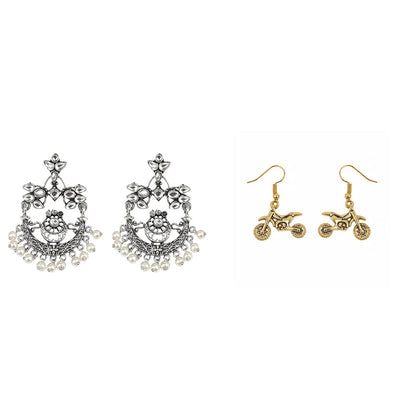 Carved Charm Dangler earrings (White) Biker Babe dangler earrings Combo set