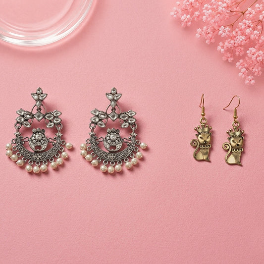 Carved Charm Dangler earrings (White) Crown and claw dangler earrings Combo set