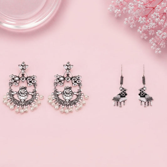 Carved Charm Dangler earrings (White) Harmony charm dangler earrings (Silver) Combo set