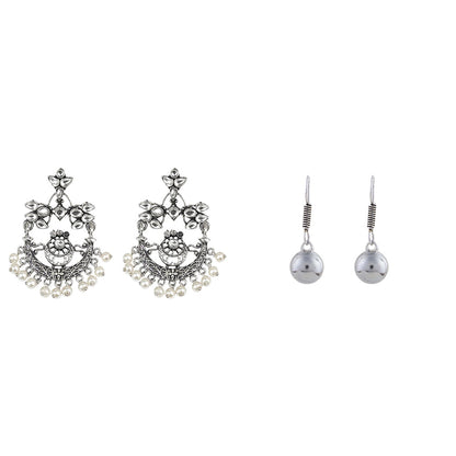 Carved Charm Dangler earrings (White) Sphere of grace dangler earrings (Silver) Combo set