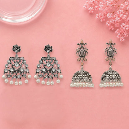 Peacock glow stone studded dangler earrings (White) Kalash Kamal earring (Light Orange) Combo set