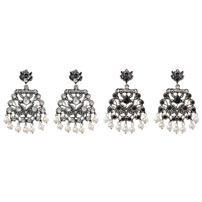 Peacock glow stone studded dangler earrings (White) Peacock glow stone studded dangler earrings (Black) Combo set