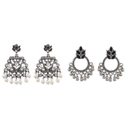 Peacock glow stone studded dangler earrings (White) Fine Shine stud earrings (Black) Combo set