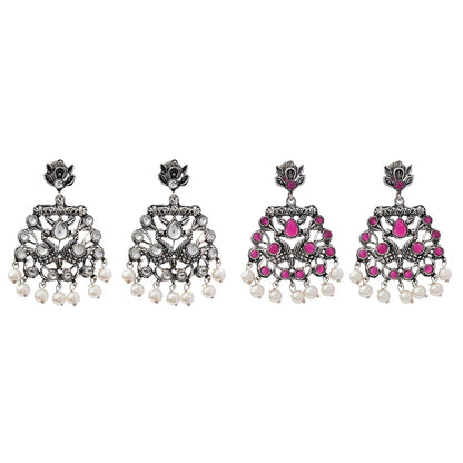 Peacock glow stone studded dangler earrings (White) Peacock glow stone studded dangler earrings (Red) Combo set