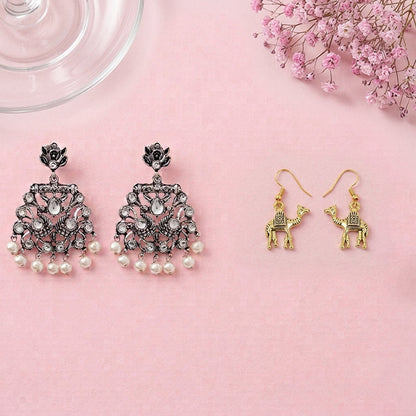 Peacock glow stone studded dangler earrings & Camel dangler earrings Combo set
