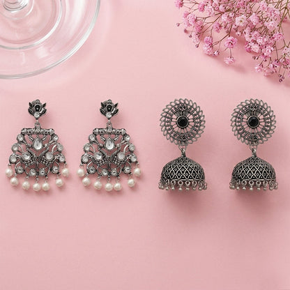 Peacock glow stone studded dangler earrings & Jhilmil jhumki earring Combo set