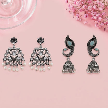 Peacock glow stone studded dangler & Paisley Swirl Ghungroo jhumki Combo set
