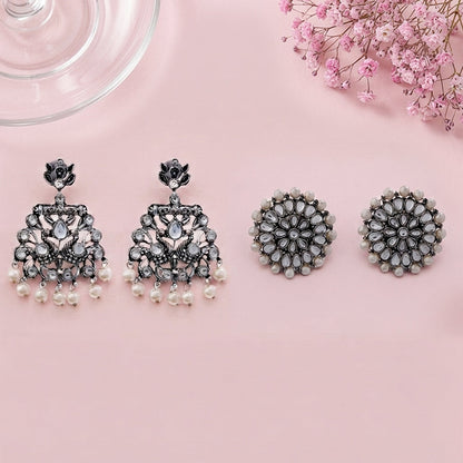Peacock glow stone studded dangler earrings & Desi Diva stud earring Combo set