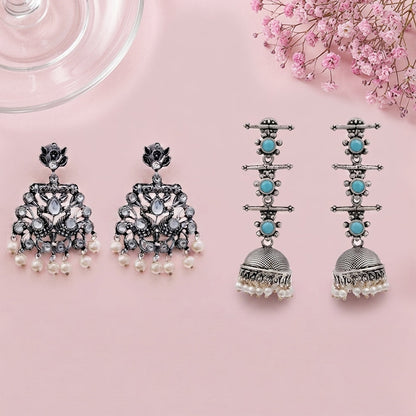Peacock glow stone studded dangler & Royal Triple Bell Layered Jhumka Combo set