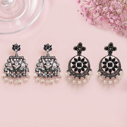 Peacock glow stone studded dangler & Flower Rangoli Pearl dangler Combo set
