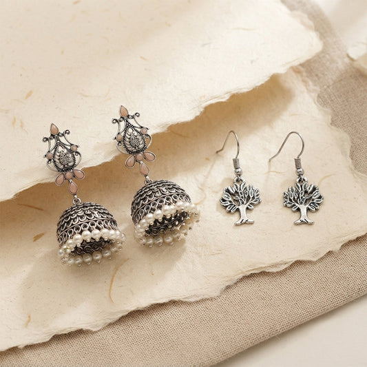 Kalash Kamal earring  Roots of elegance dangler earrings (Silver) Combo set