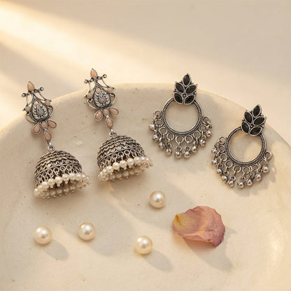 Kalash Kamal earring (Light Orange) Fine Shine stud earrings (Black) Combo set